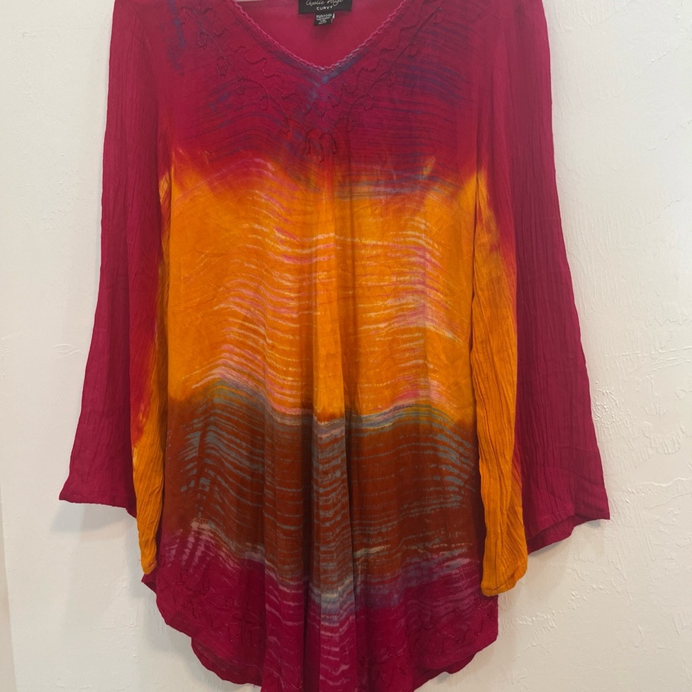 Charlie Page Dress Tie Dye  Cover Up‎ Beaded Boho 1X/1T Colorful Longsleeve